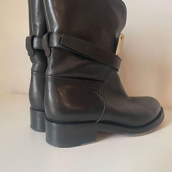 DOROTHEE SCHUMACHER Boots Black Leather Gold Biker Size EU 41 US 9.5 - Picture 6 of 12